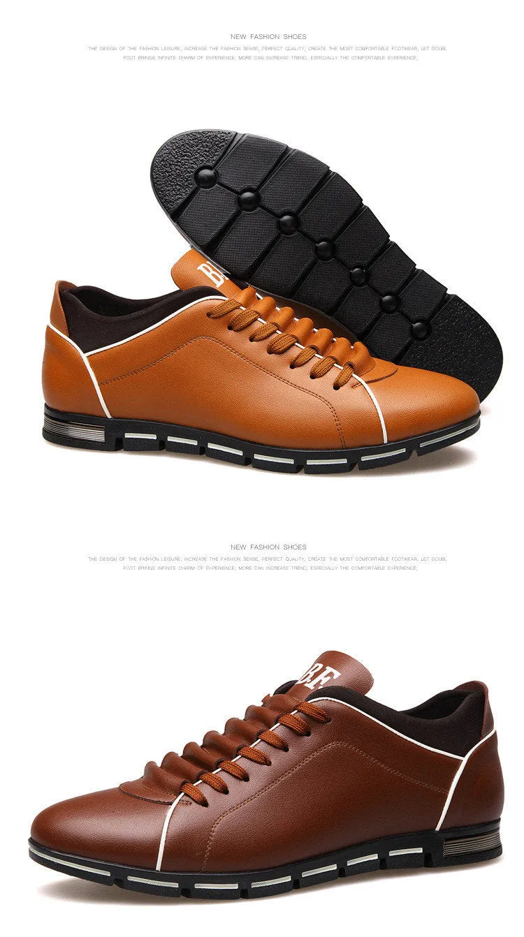 Casual Lace Up Leather Flat Loafer Shoes for Men