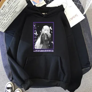Japan Anime Re ZERO Starting Life In Another World Emilia Hoodies Manga Casual Hooded Sweatshirt