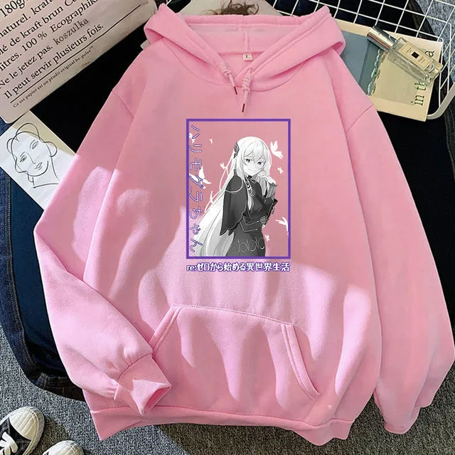 Japan Anime Re ZERO Starting Life In Another World Emilia Hoodies Manga Casual Hooded Sweatshirt