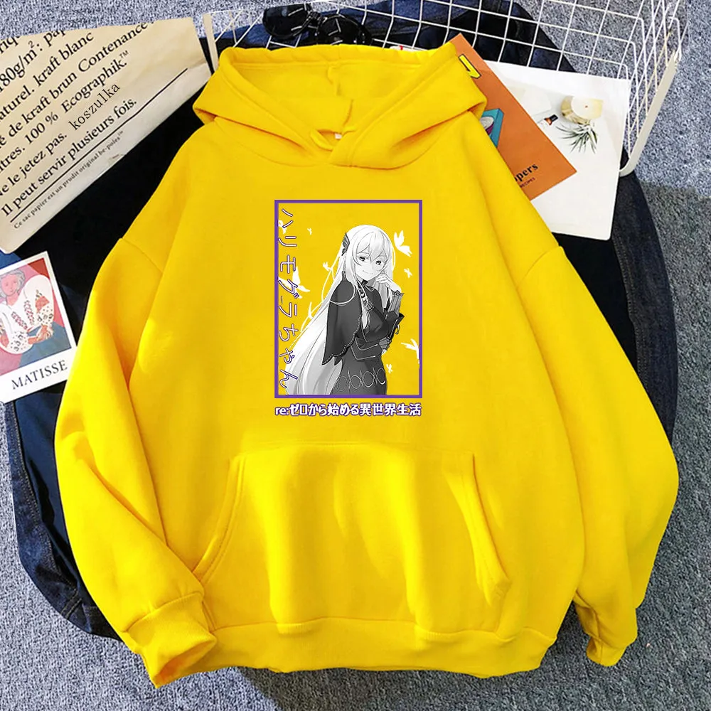 Japan Anime Re ZERO Starting Life In Another World Emilia Hoodies Manga Casual Hooded Sweatshirt
