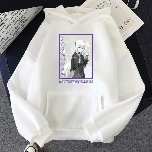 Japan Anime Re ZERO Starting Life In Another World Emilia Hoodies Manga Casual Hooded Sweatshirt