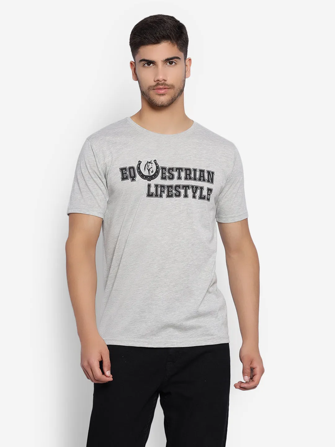 JUMP USA Unisex Grey Solid Cotton Round Neck Printed T-Shirt