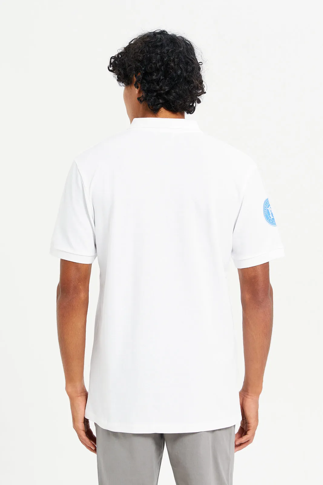 Men White Sports Varsity Polo Shirt