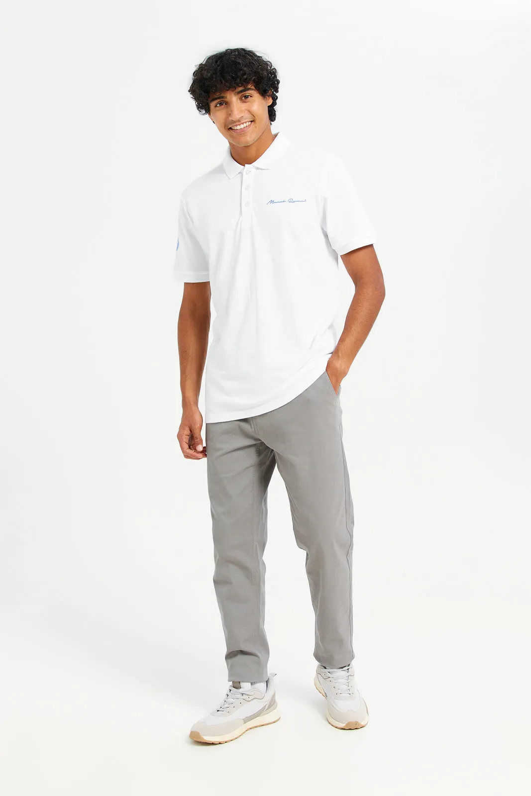 Men White Sports Varsity Polo Shirt
