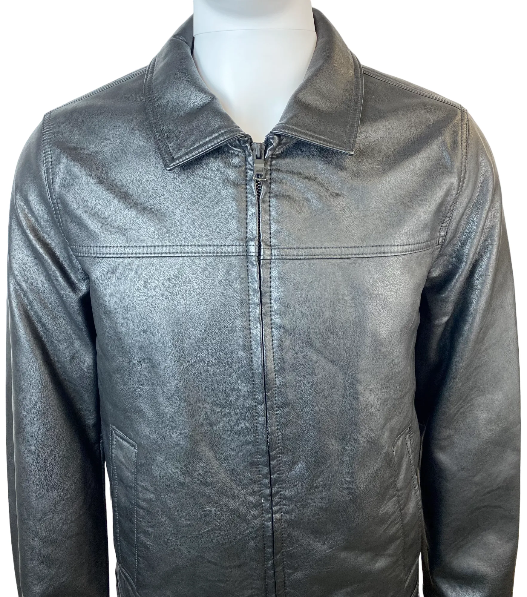 Tommy Hilfiger Mens Faux Leather Laydown Collar Jacket - 158AU855