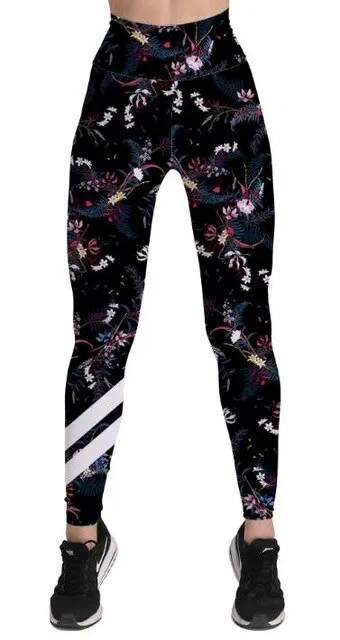 White Flower Print Sports Leggings